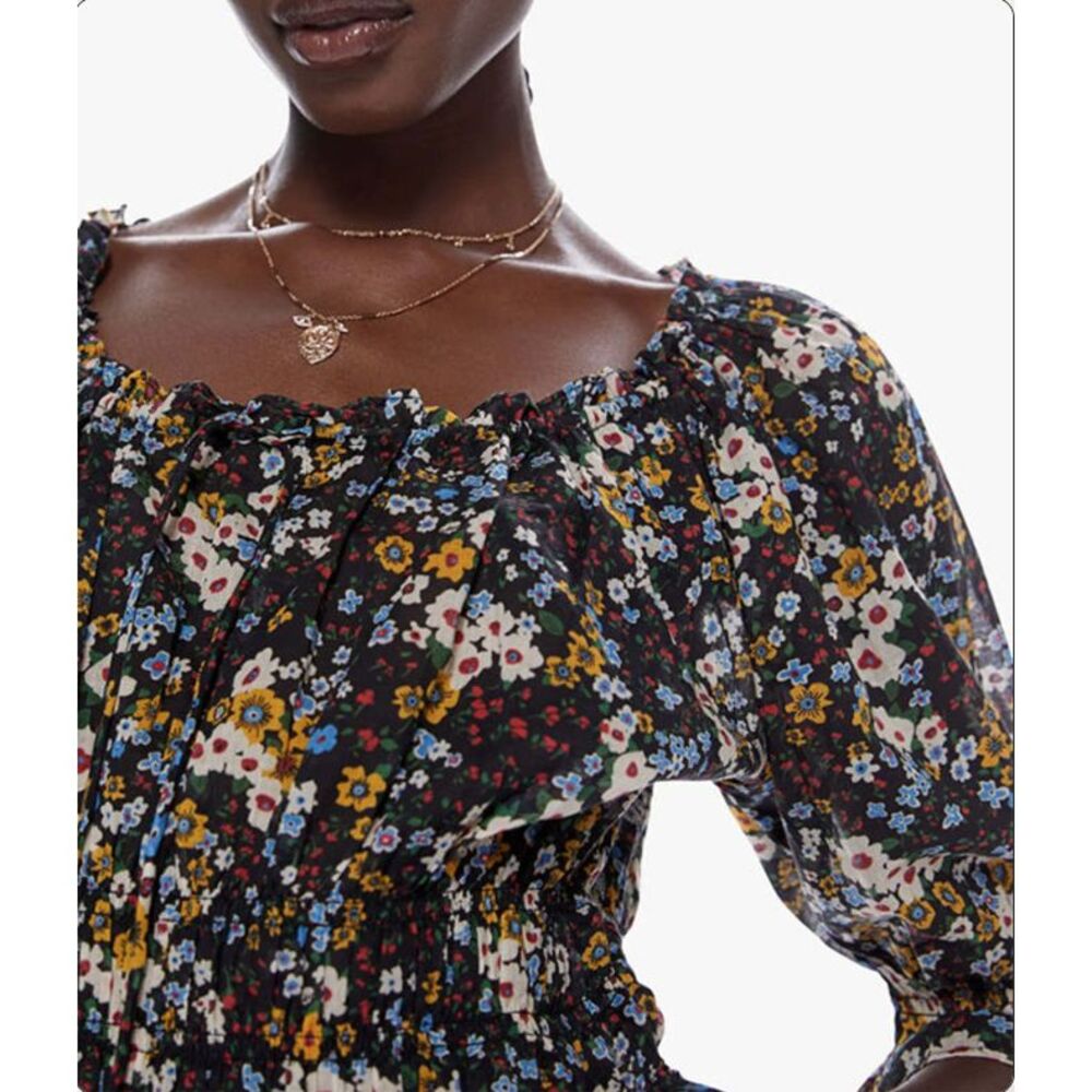 MOTHER The Dollface Cotton Floral Smocked Top Blouse Anthropologie XS NWT $195